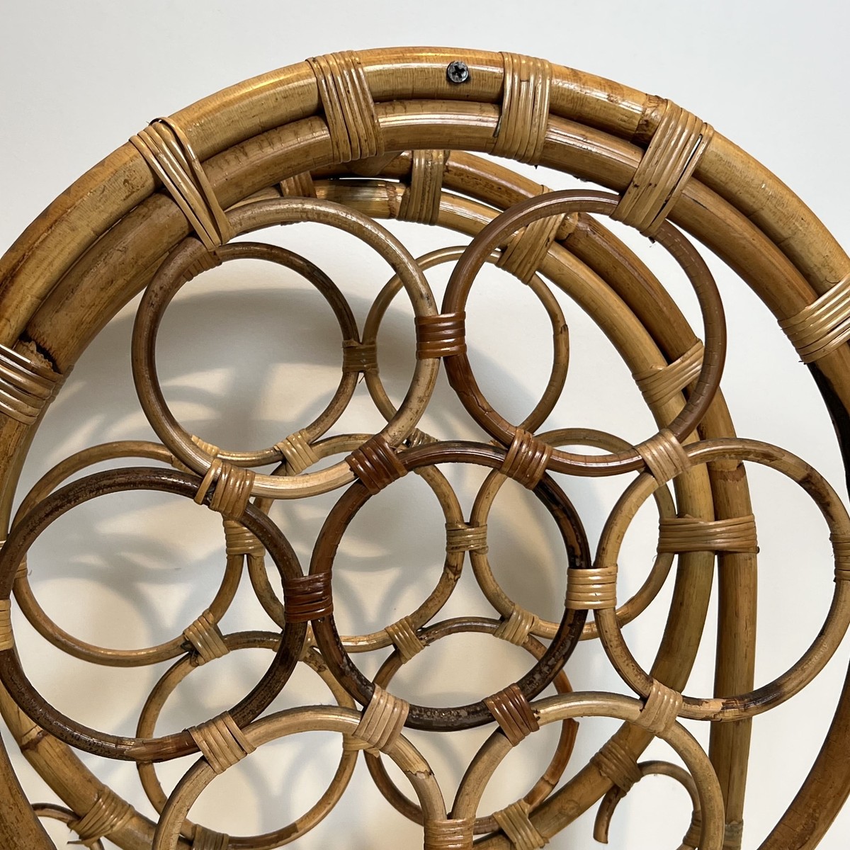 Rattan And Bamboo Bottle Holder With Rings In An Arched Form. Italian Work. Circa 1960-photo-5