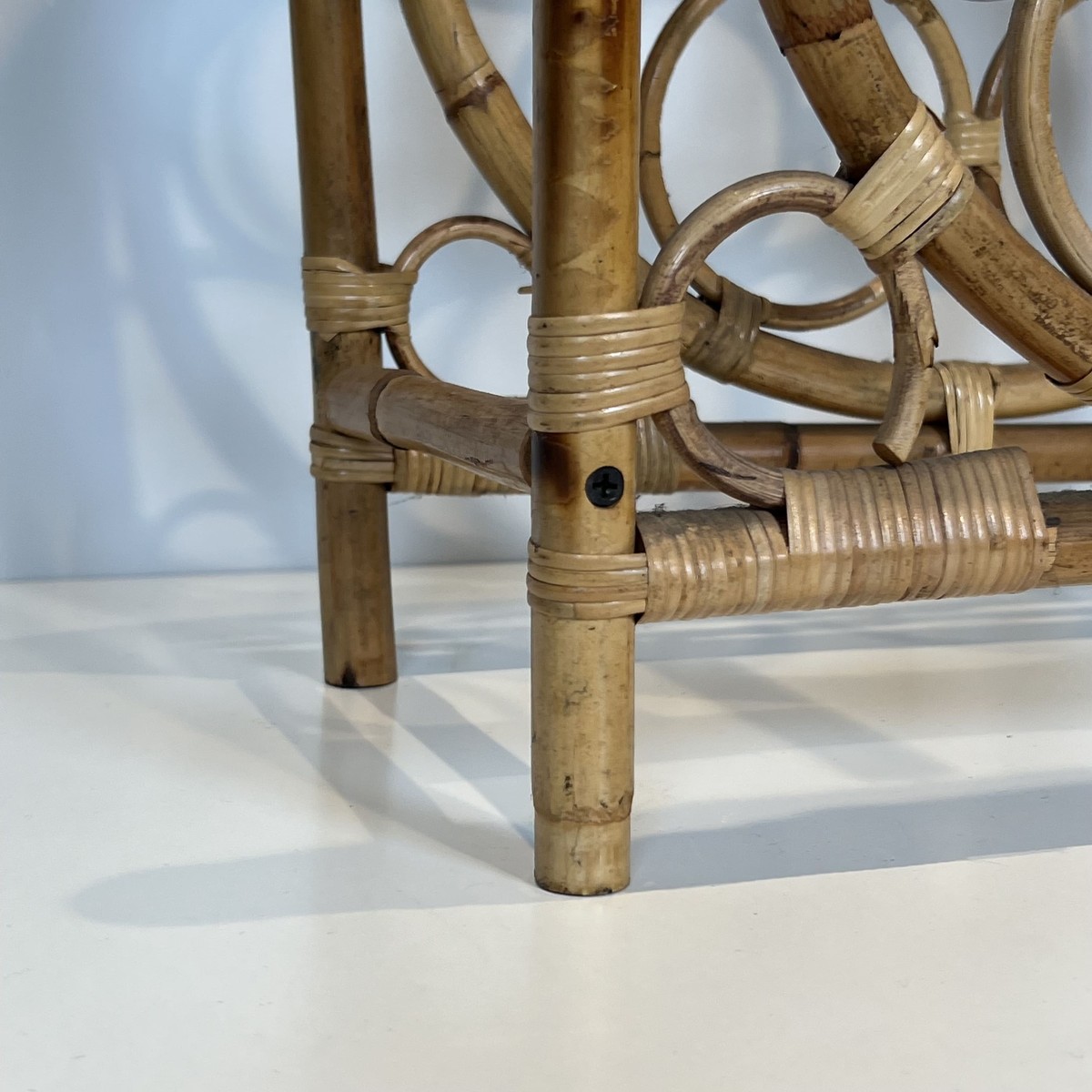 Rattan And Bamboo Bottle Holder With Rings In An Arched Form. Italian Work. Circa 1960-photo-6