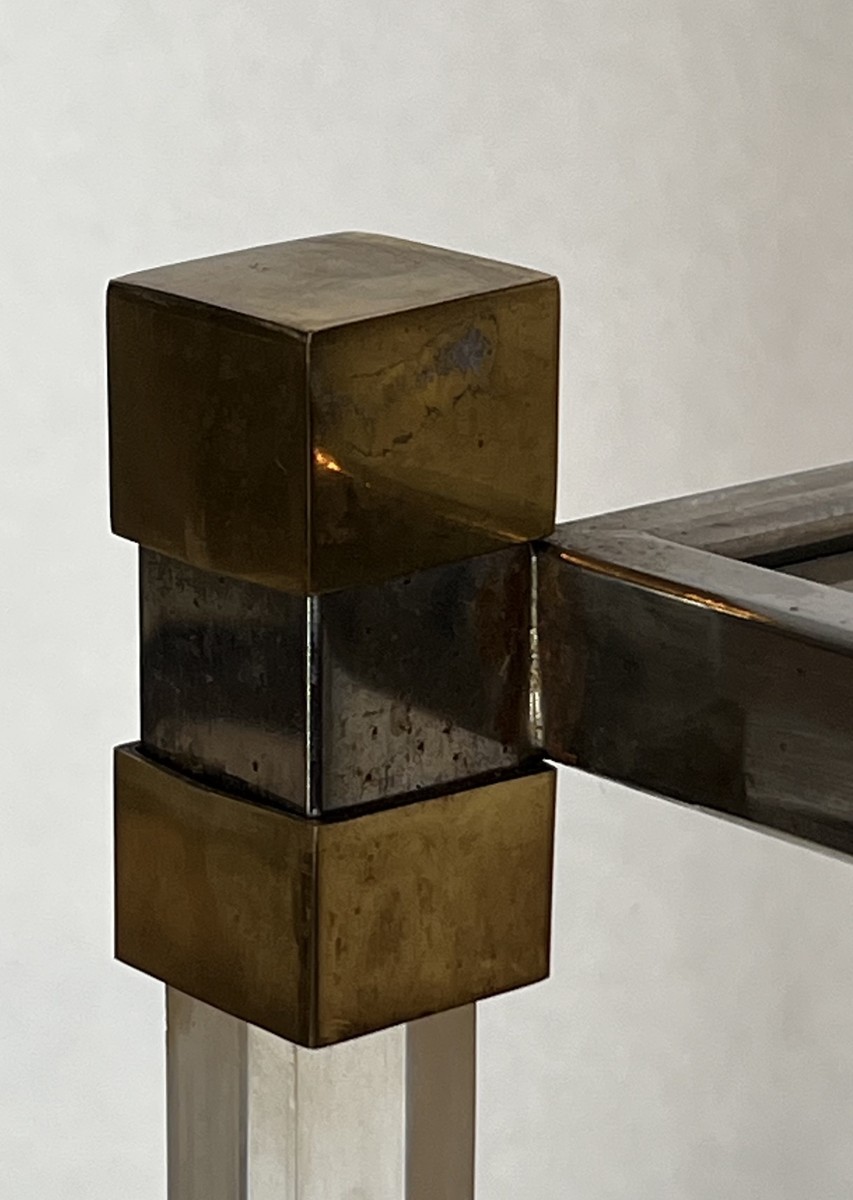 Lucite Shelf Unit With Three Smoked Glass Tiers And Brass Ends. French Work. Circa 1970-photo-4