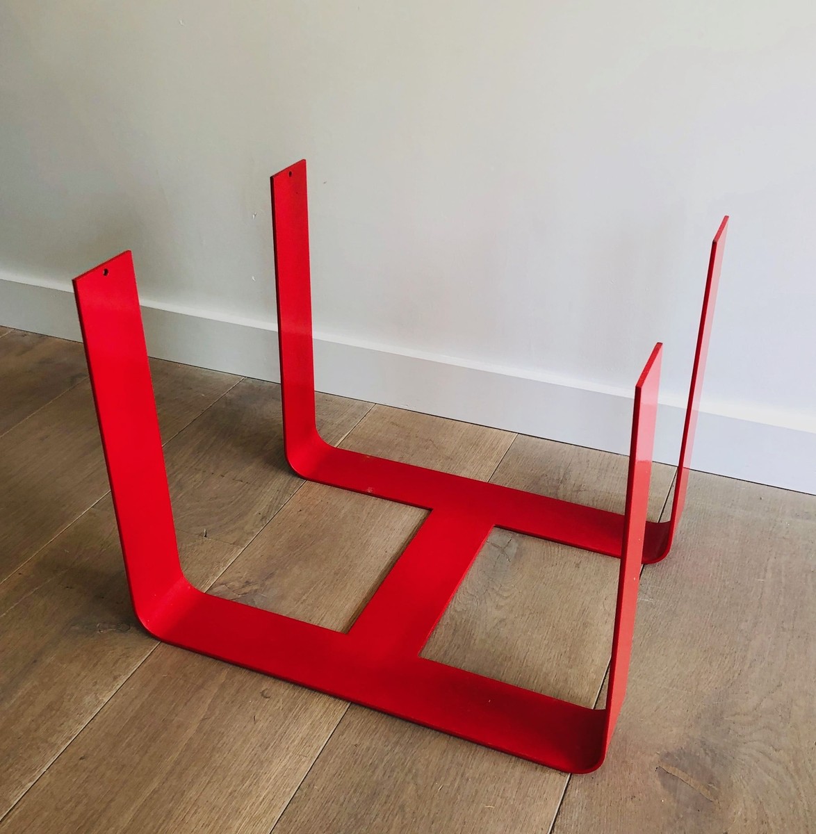 Log Holder In Folded Steel Sheet Lacquered Black And Red. French Work. Circa 1970-photo-4
