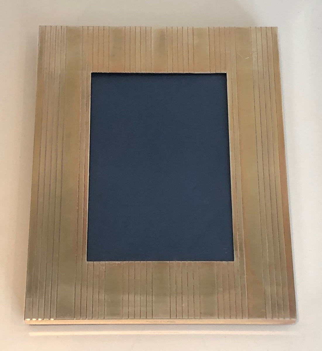 Gilt Brass Photo Frame With Engraved Striations. French Work. Circa 1970-photo-4