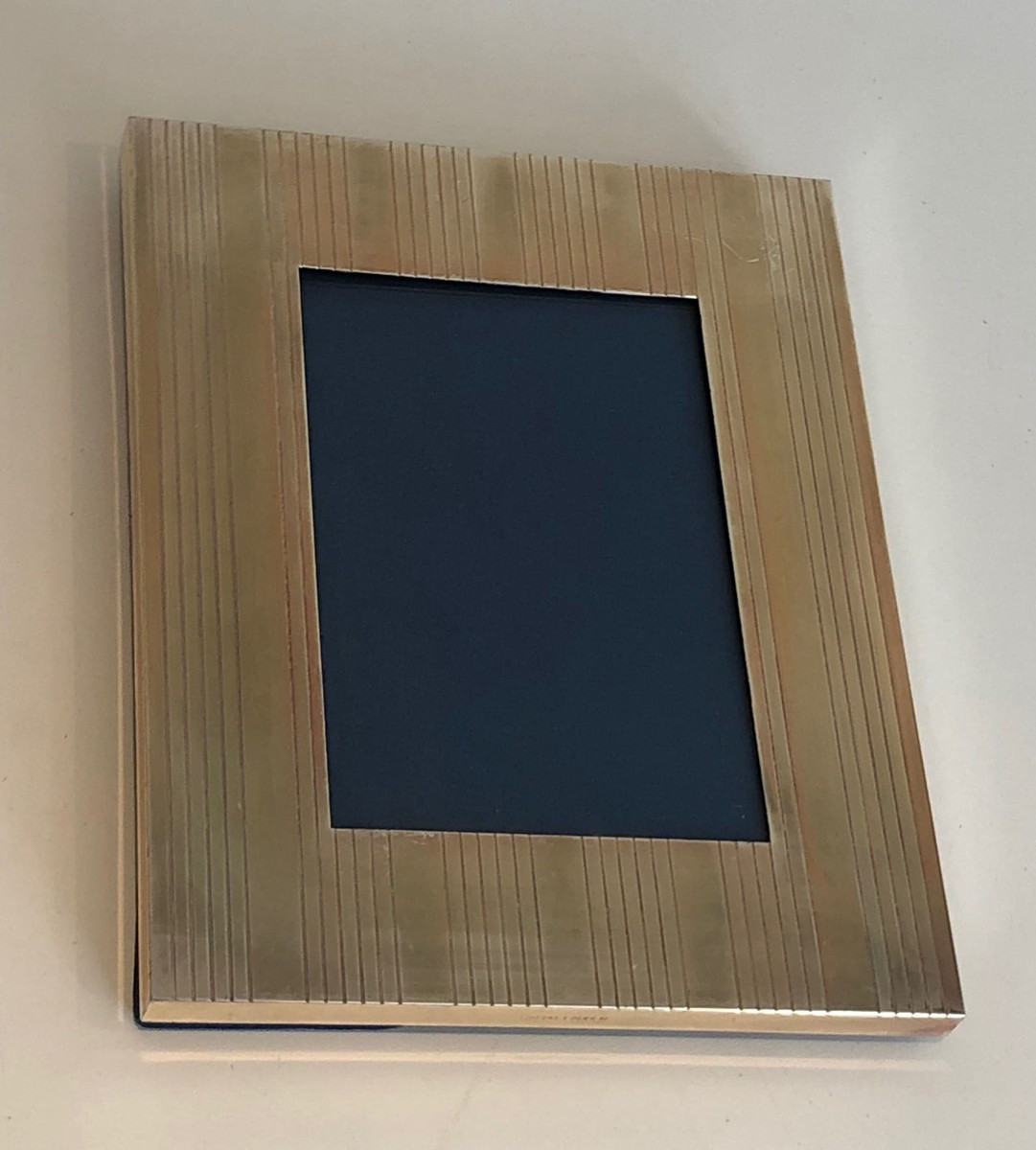 Gilt Brass Photo Frame With Engraved Striations. French Work. Circa 1970-photo-1