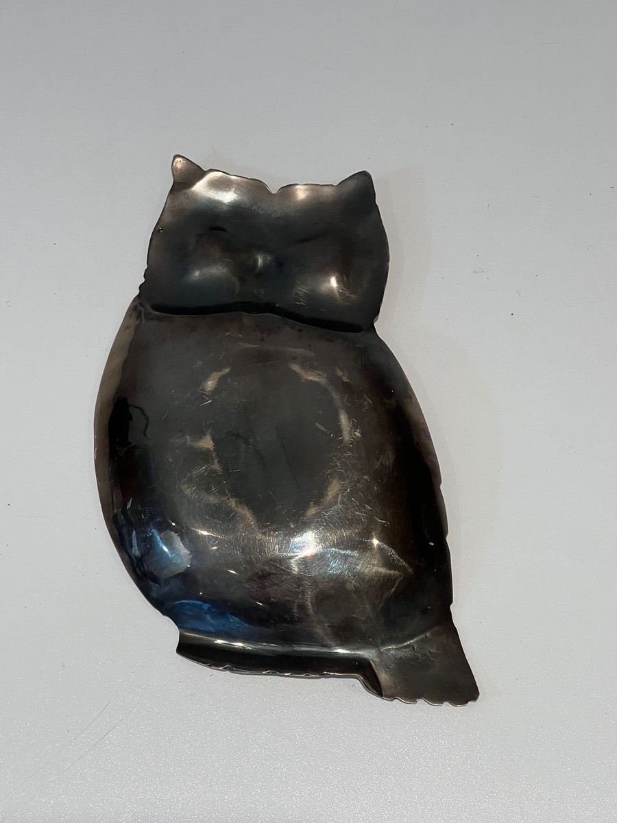 Owl Trinket Dish In Brass With Chased Feather Decor. Italian Work In The Style Of Mauro Manetti-photo-7