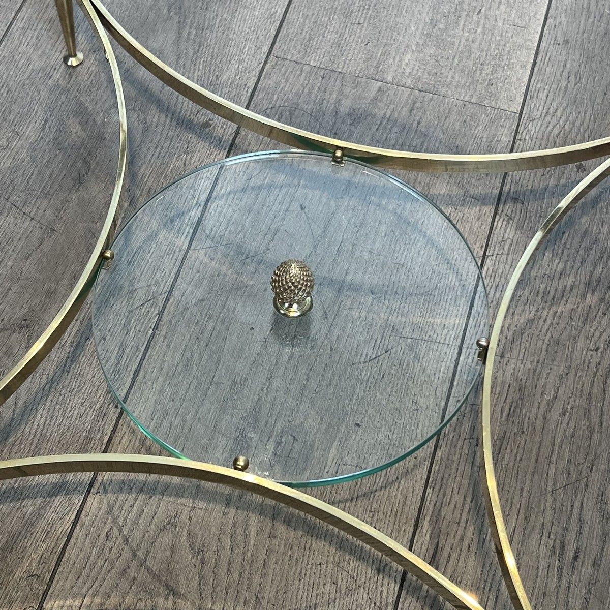 Round Neoclassical Coffee Table In Brass With A Beaded Gallery. White Marble Top And Lo. French-photo-5