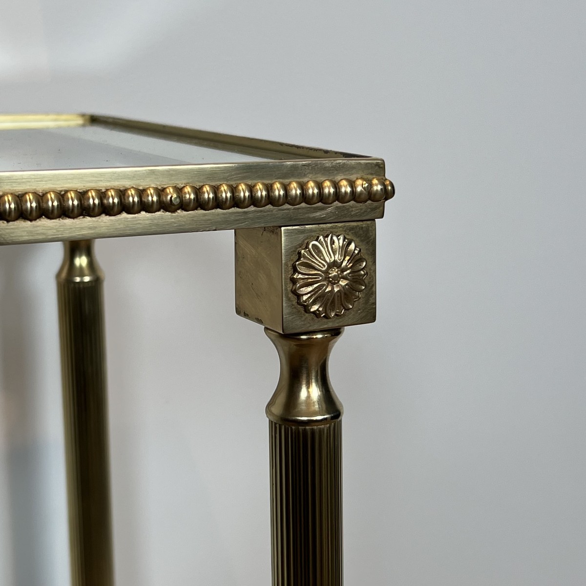 Three-tier Brass Console With Beaded Frieze. Mirror-bordered Glass. French Work In The Style Of-photo-4