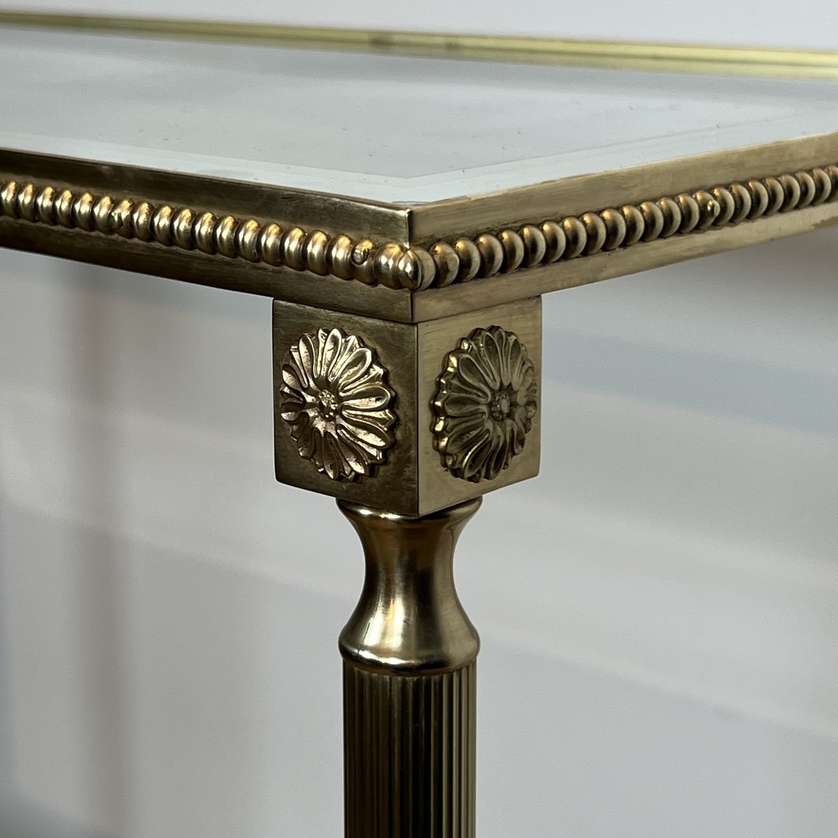 Three-tier Brass Console With Beaded Frieze. Mirror-bordered Glass. French Work In The Style Of-photo-5