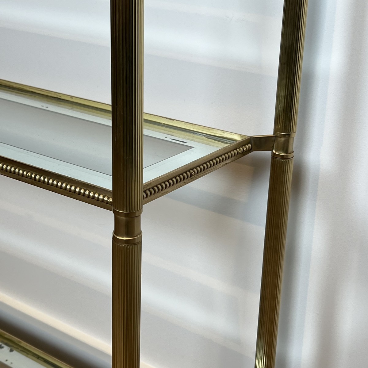 Three-tier Brass Console With Beaded Frieze. Mirror-bordered Glass. French Work In The Style Of-photo-6