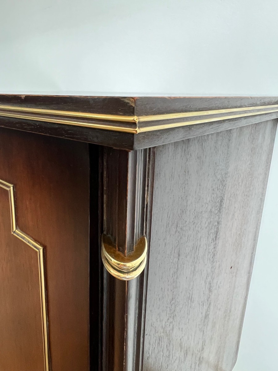 Paire de Meubles d'Appoint à Porte en Acajou et Filets de Laiton. Travail Français dans le Goût-photo-2