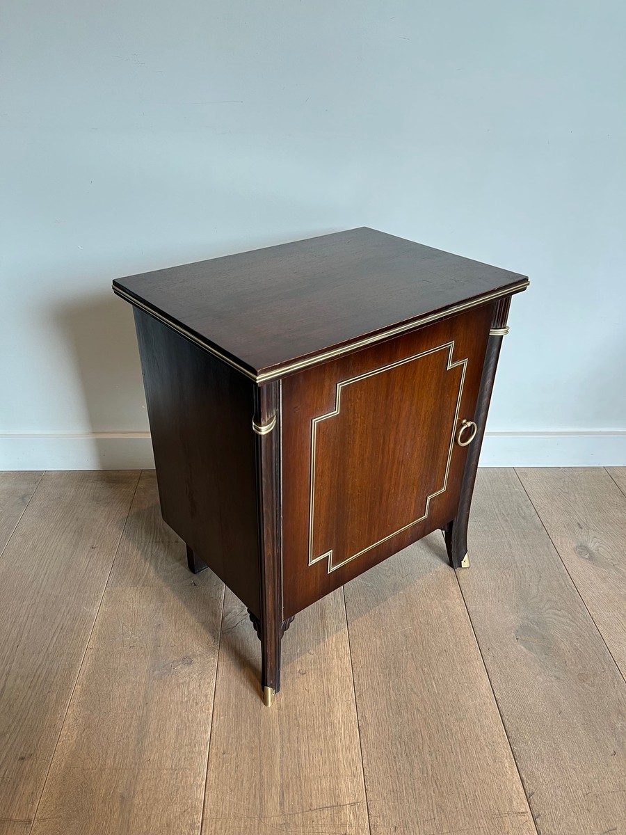 Paire de Meubles d'Appoint à Porte en Acajou et Filets de Laiton. Travail Français dans le Goût-photo-8