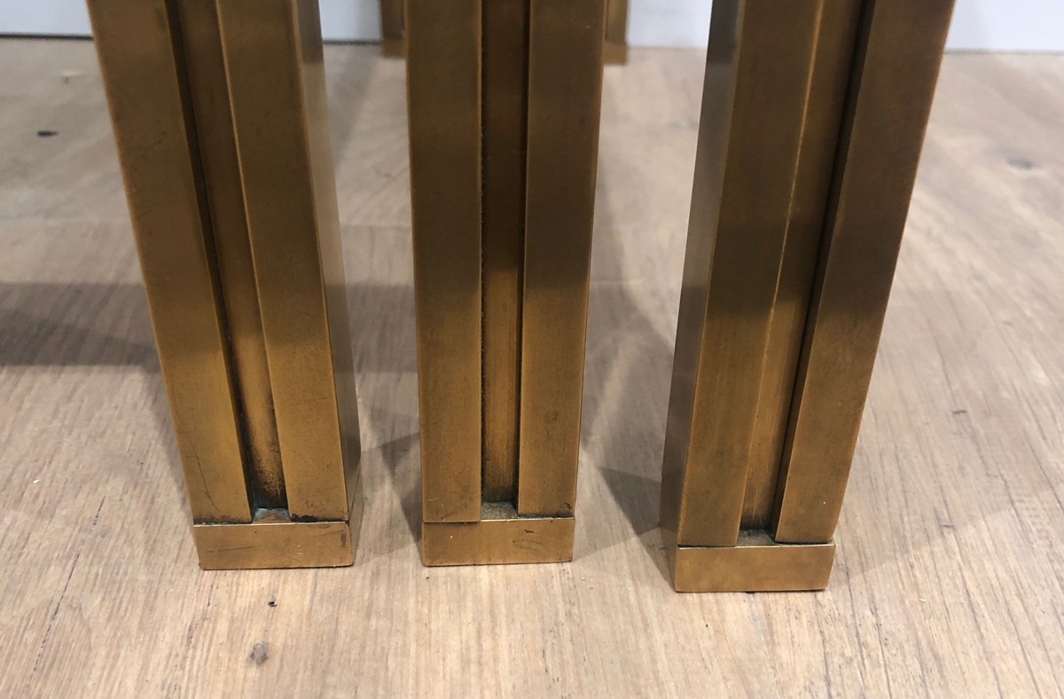 Set Of 3 Nesting Tables In Brass And Glass. French Work By Guy Lefèvre For Maison Jansen. Circa-photo-2