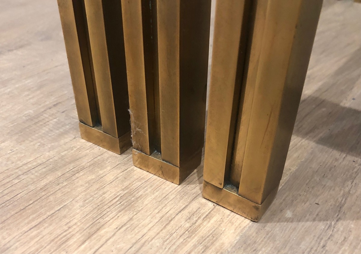 Set Of 3 Nesting Tables In Brass And Glass. French Work By Guy Lefèvre For Maison Jansen. Circa-photo-5