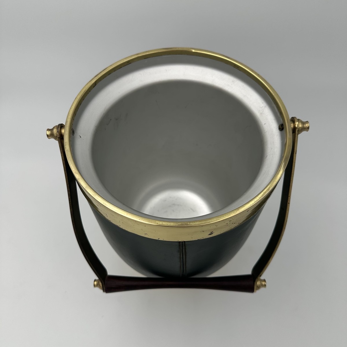Ice Bucket Sheathed In Green Leather And Brass With An Arched Handle. Italian Work. Circa 1960-photo-7