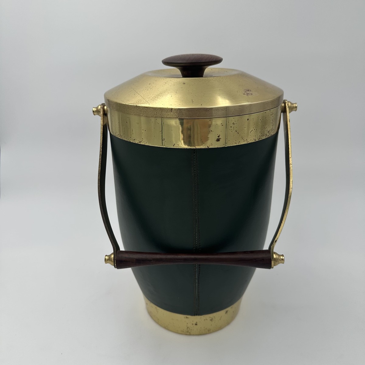 Ice Bucket Sheathed In Green Leather And Brass With An Arched Handle. Italian Work. Circa 1960-photo-8