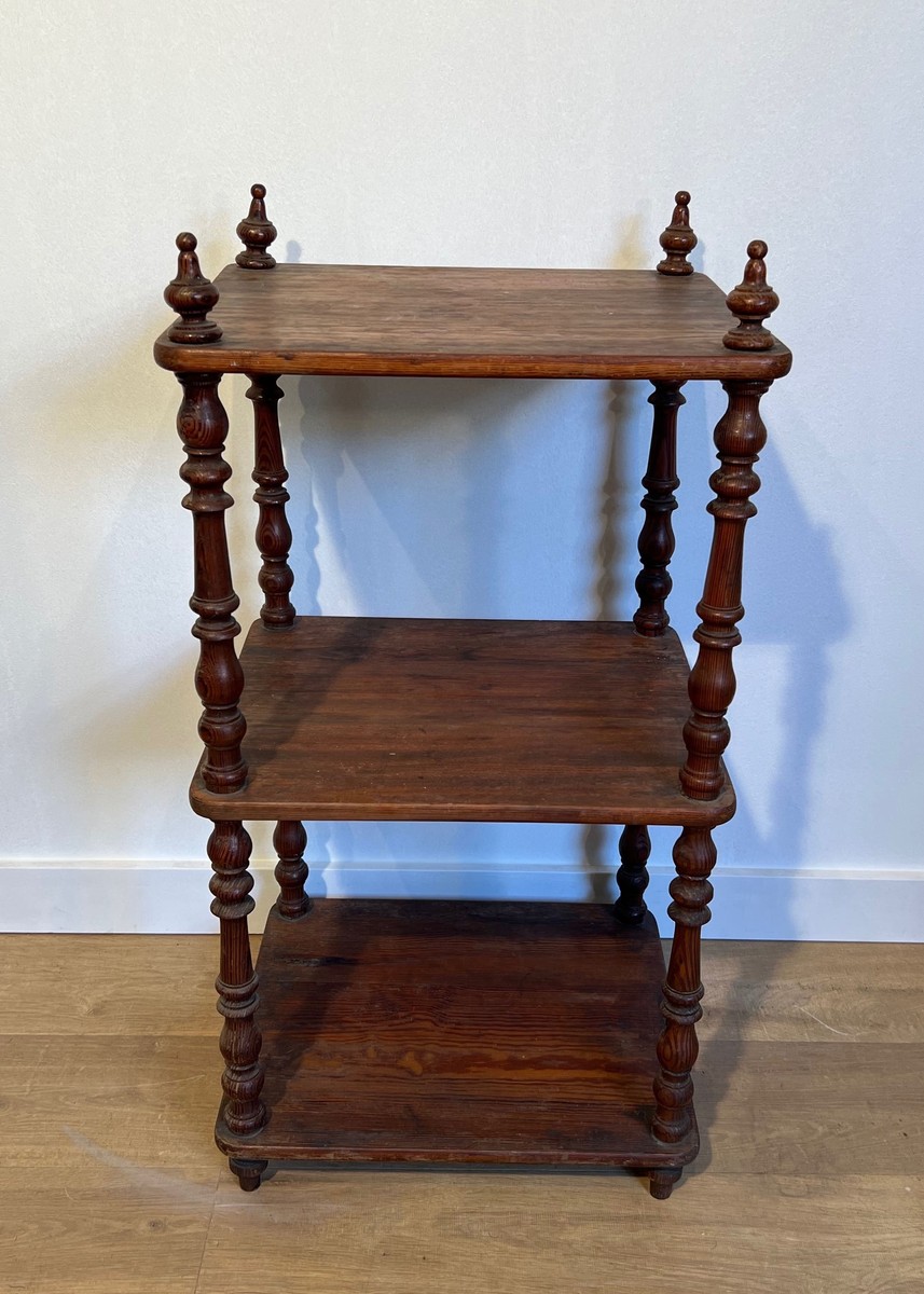 Three-tier Shelf In Pitch Pine With Turned Columns And Finials. Napoléon III Period. French Wor-photo-2
