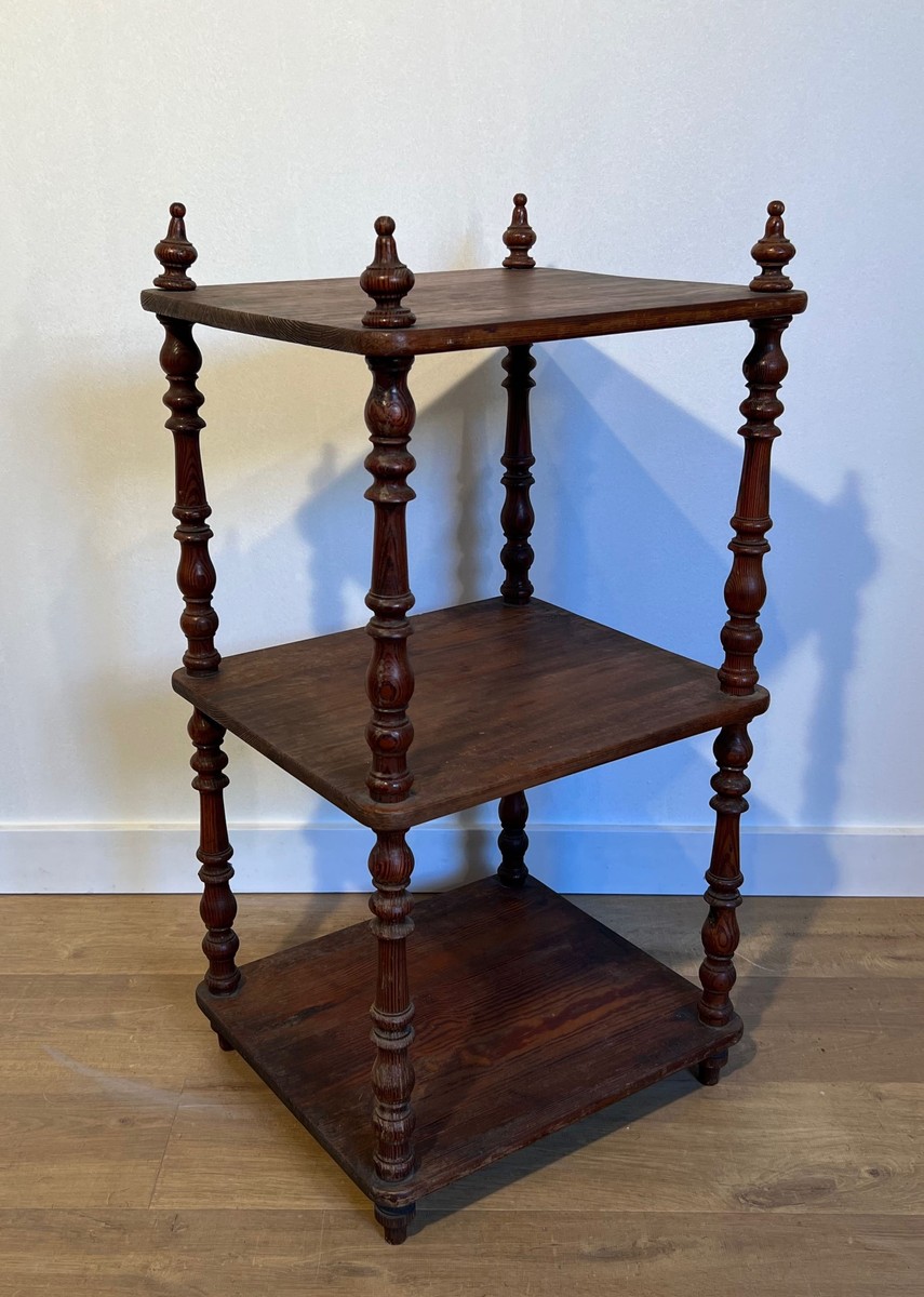 Three-tier Shelf In Pitch Pine With Turned Columns And Finials. Napoléon III Period. French Wor-photo-3