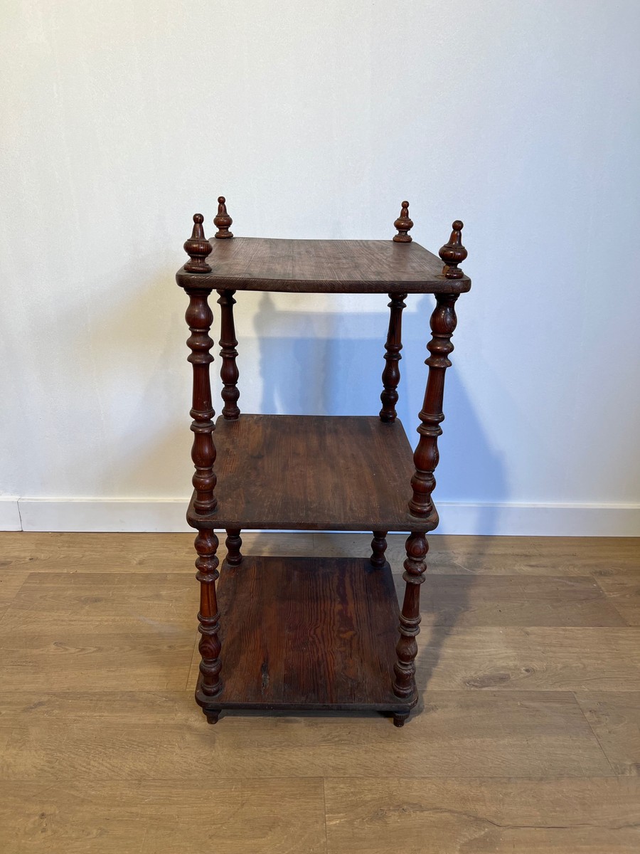 Three-tier Shelf In Pitch Pine With Turned Columns And Finials. Napoléon III Period. French Wor-photo-4