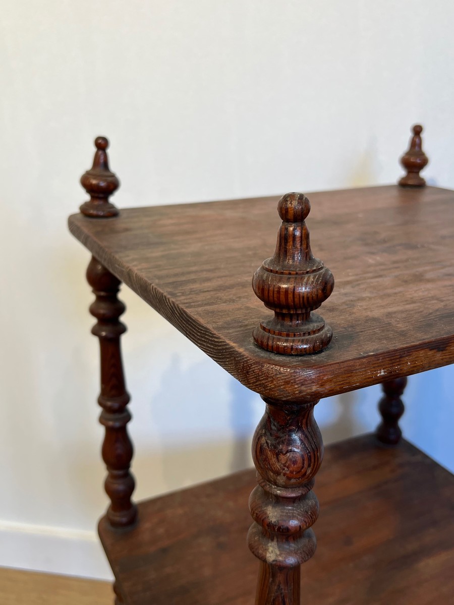 Three-tier Shelf In Pitch Pine With Turned Columns And Finials. Napoléon III Period. French Wor-photo-3