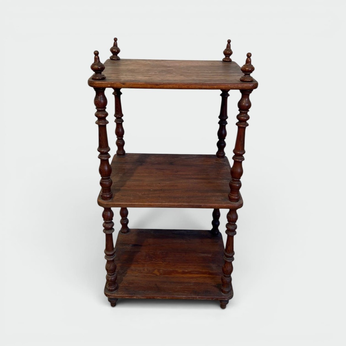 Three-tier Shelf In Pitch Pine With Turned Columns And Finials. Napoléon III Period. French Wor