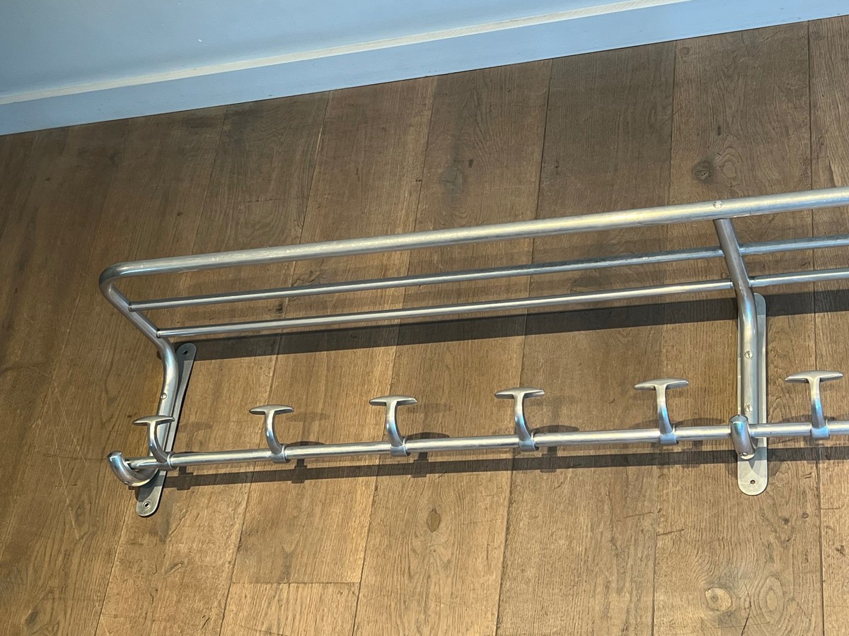 Large Aluminium Wall Coat Rack With Ten Hooks And Luggage Rack, In The Spirit Of Train Carriage-photo-4