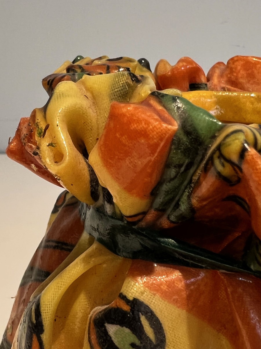 Trompe-l'œil Ceramic Vase In The Form Of A Knotted Sack With Floral Decoration. French Work. Ci-photo-6