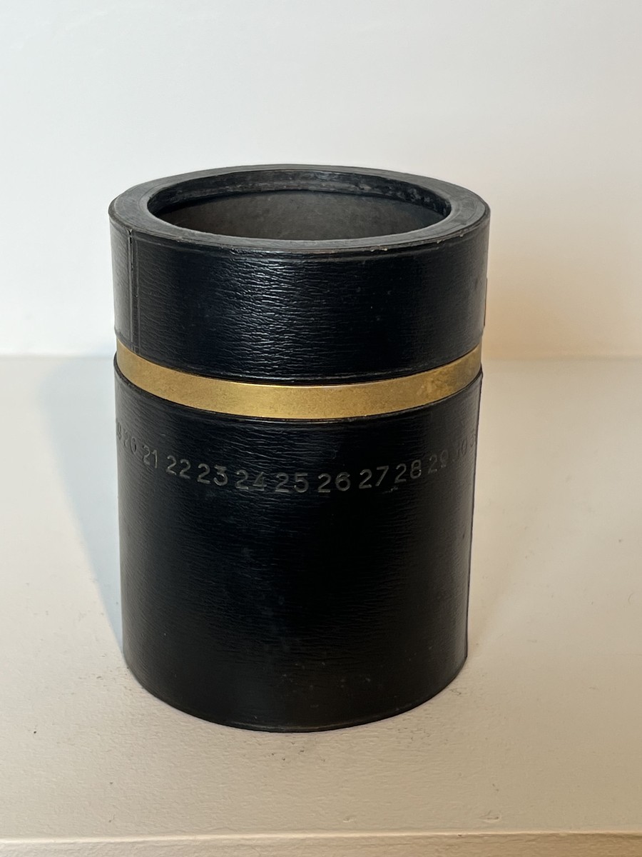 Cylindrical Pencil Holder In Black Leather With Rotating Perpetual Calendar And Brass. In The S-photo-4