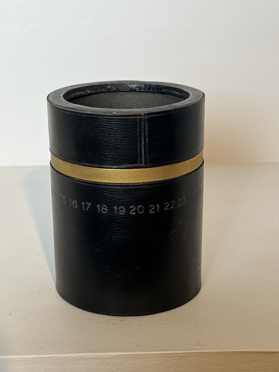 Cylindrical Pencil Holder In Black Leather With Rotating Perpetual Calendar And Brass. In The S-photo-5