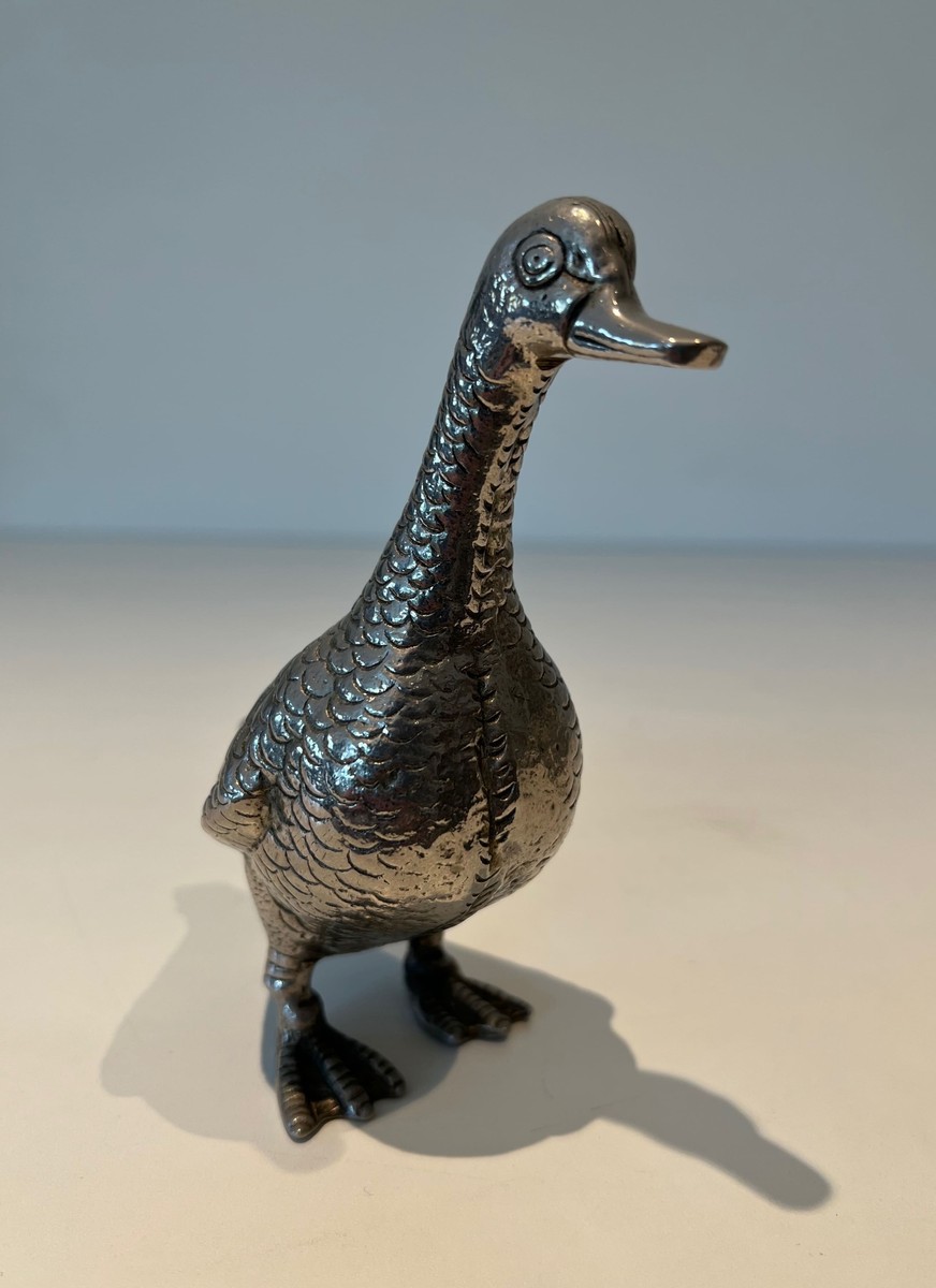 Pair Of Decorative Ducks In Silvered Metal. 1970s Work-photo-2