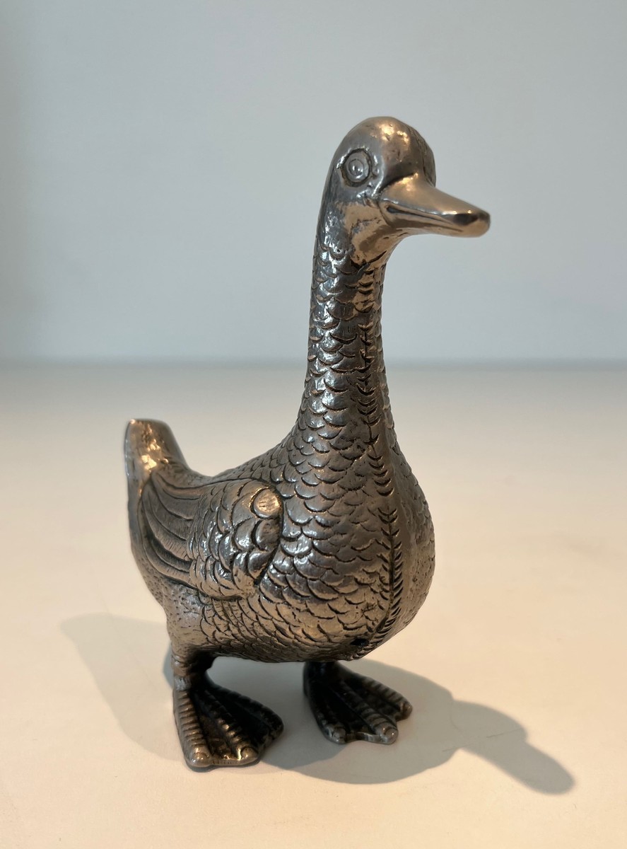 Pair Of Decorative Ducks In Silvered Metal. 1970s Work-photo-3