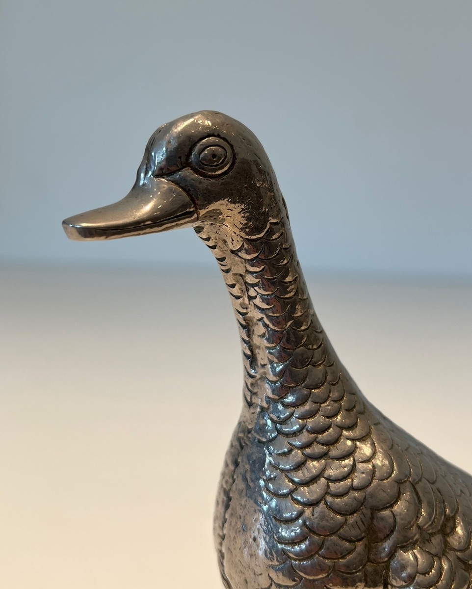 Pair Of Decorative Ducks In Silvered Metal. 1970s Work-photo-4