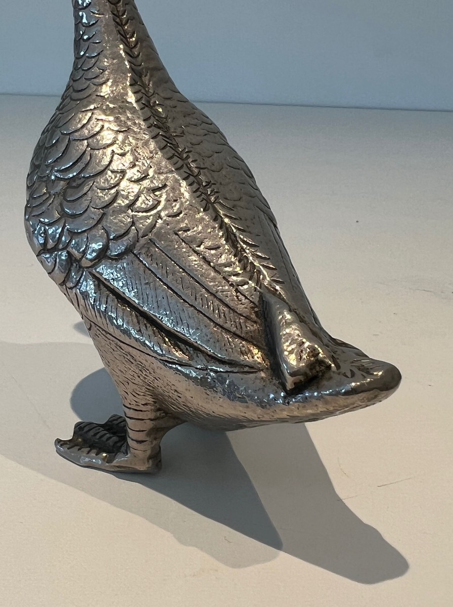 Pair Of Decorative Ducks In Silvered Metal. 1970s Work-photo-5