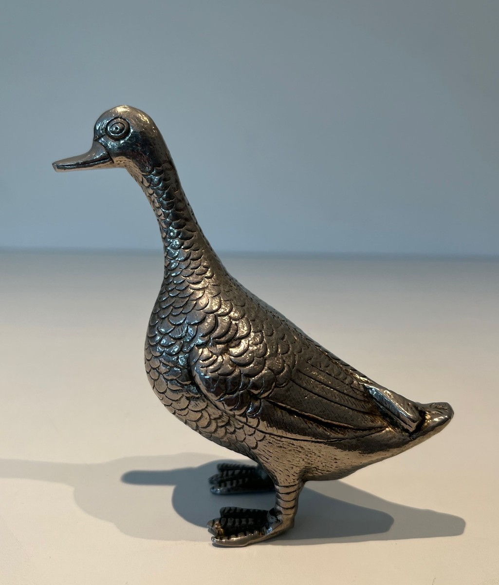 Pair Of Decorative Ducks In Silvered Metal. 1970s Work-photo-6