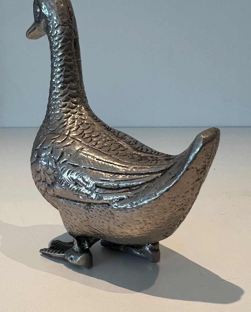 Pair Of Decorative Ducks In Silvered Metal. 1970s Work-photo-7