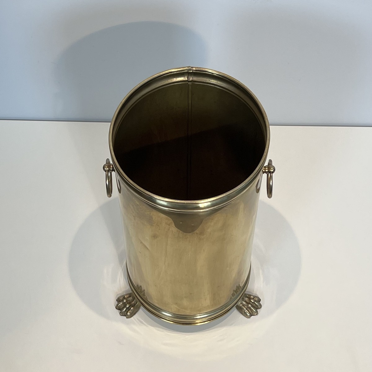 Cylindrical Brass Umbrella Stand With Ring Handles And Claw Feet. Neoclassical Style. Circa 190-photo-2
