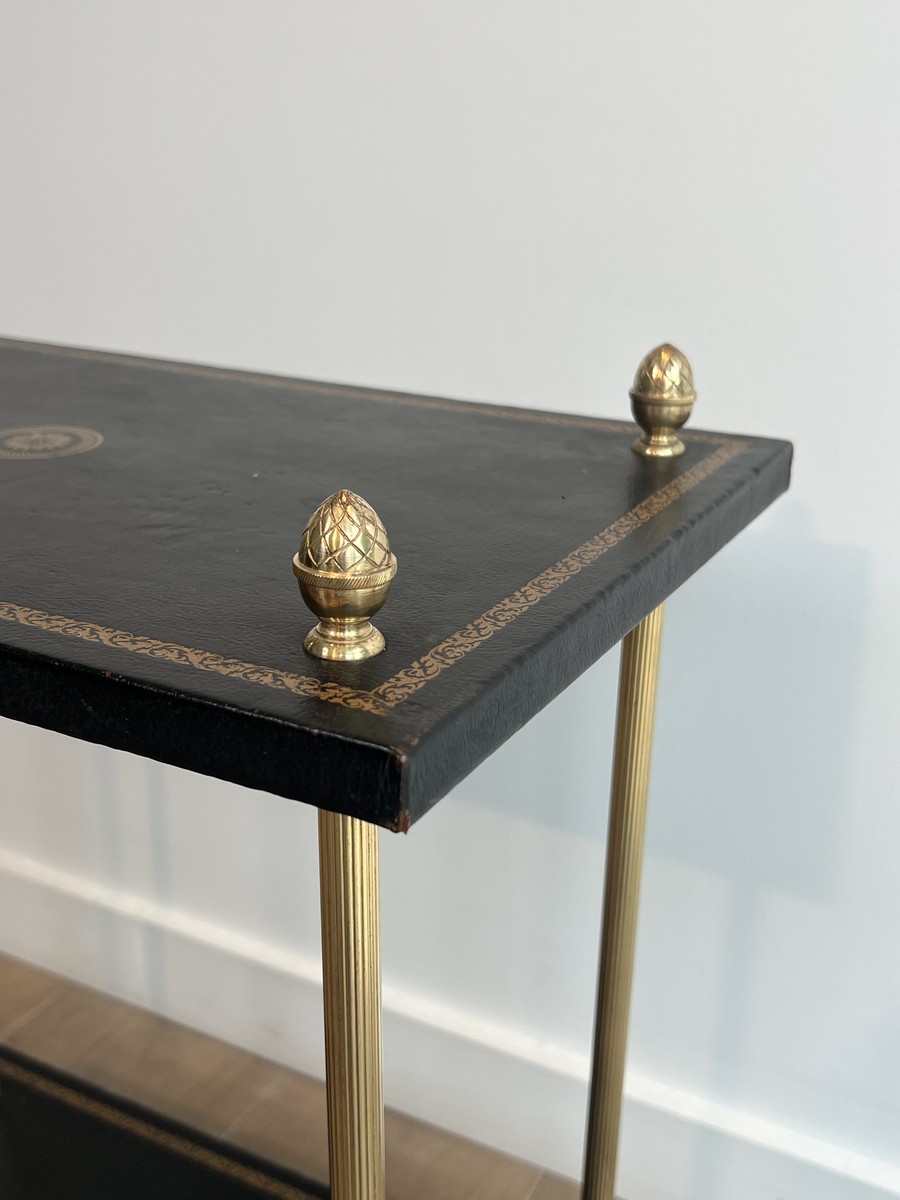 Side Table In Brass With Gilt-tooled Black Leather Tops. By Maison Baguès. Circa 1950-photo-2