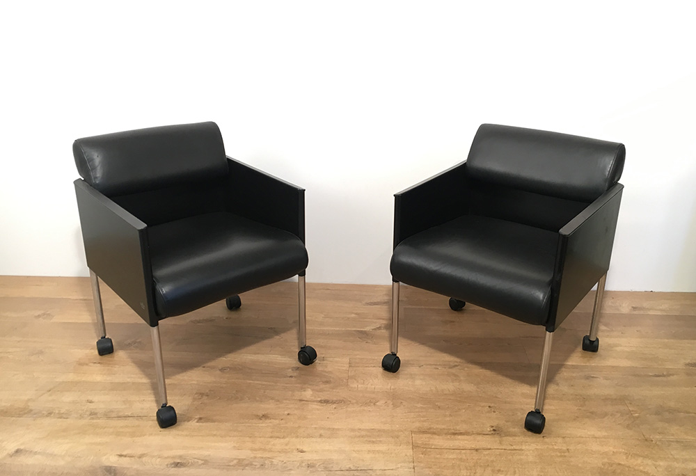 Rosenthal. Suite 4 Armchairs Leather And Metal Gloss Black. Around 1970-photo-3