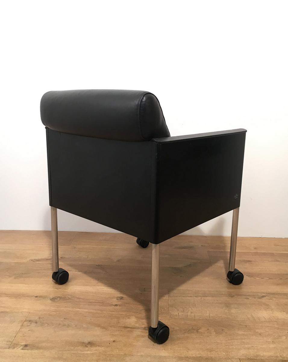 Rosenthal. Suite 4 Armchairs Leather And Metal Gloss Black. Around 1970-photo-4