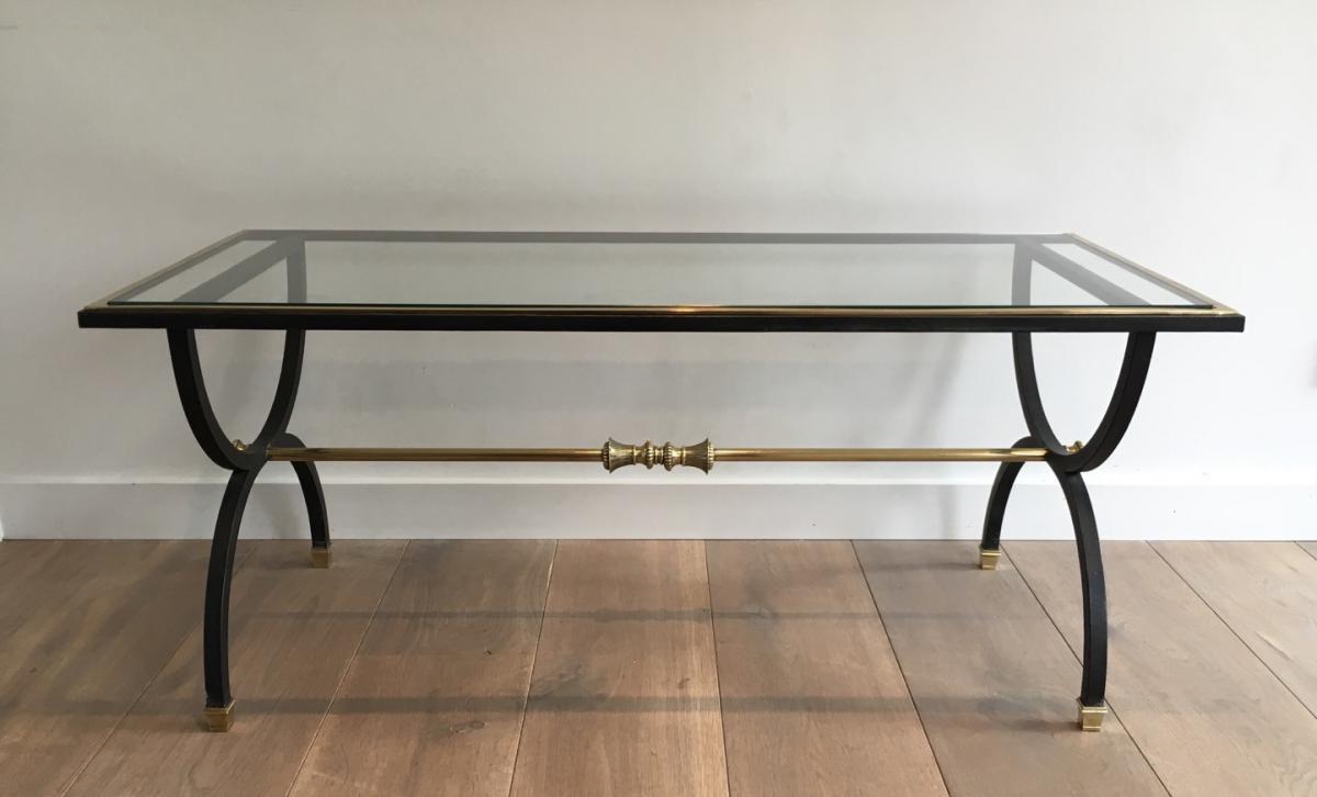 Black Steel And Brass Neoclassical Coffee Table. Circa 1940-photo-2