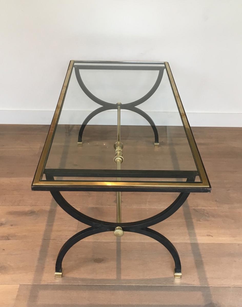 Black Steel And Brass Neoclassical Coffee Table. Circa 1940-photo-3