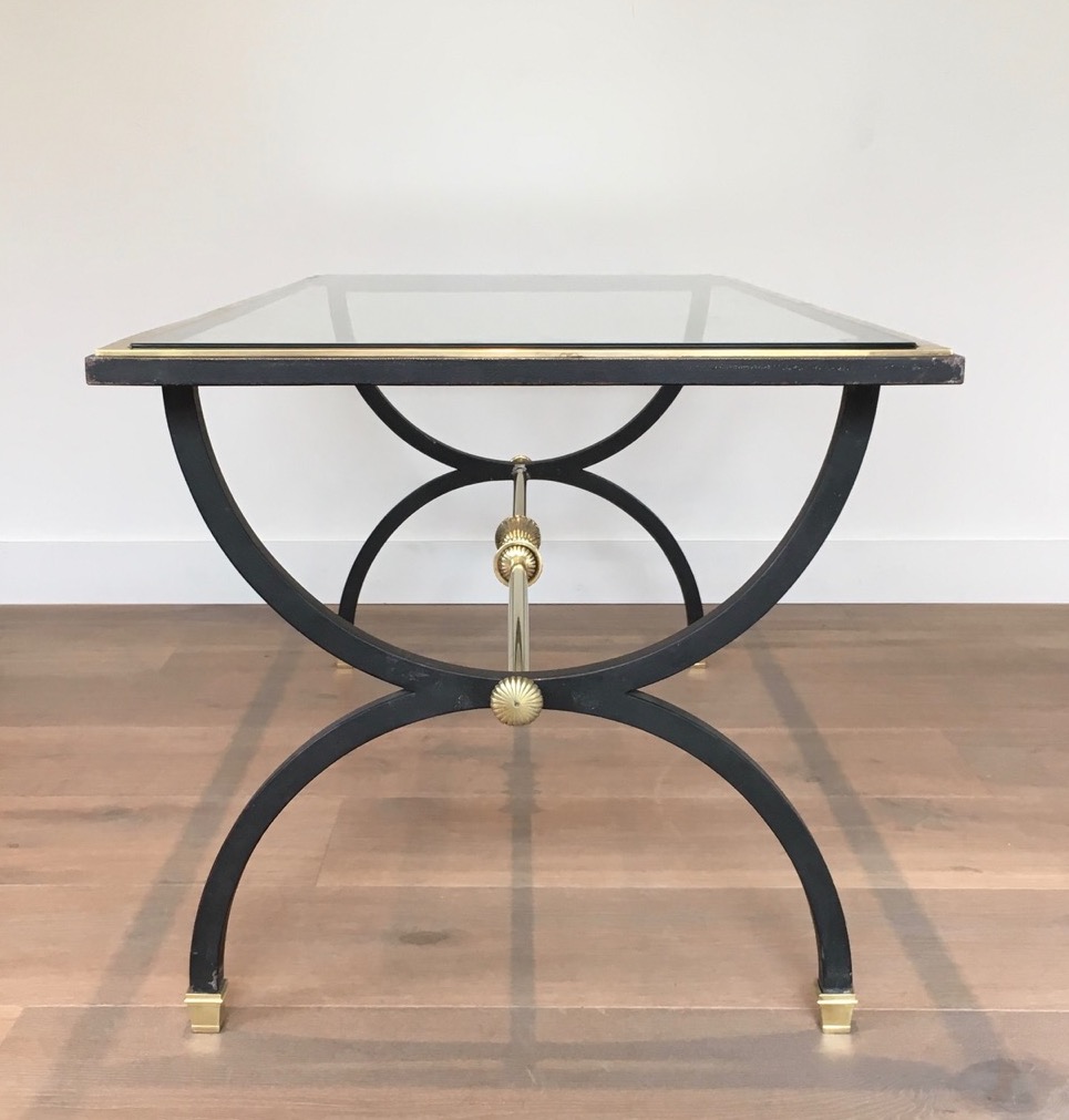 Black Steel And Brass Neoclassical Coffee Table. Circa 1940-photo-4