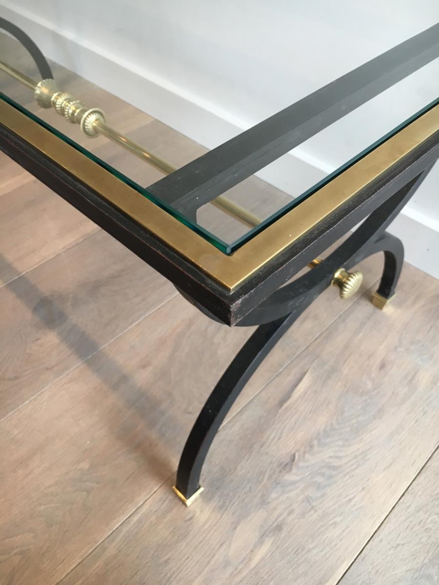 Black Steel And Brass Neoclassical Coffee Table. Circa 1940-photo-2