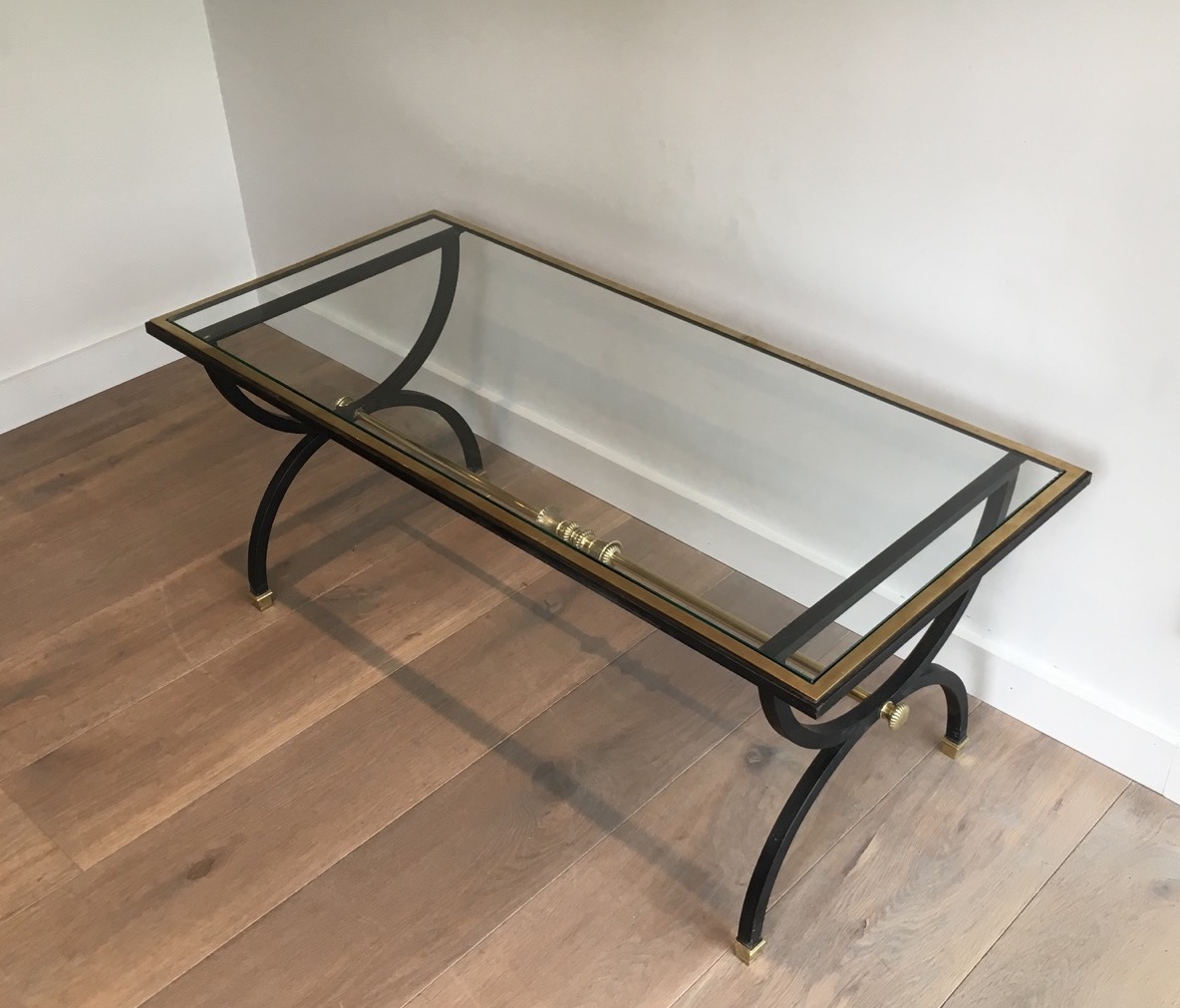 Black Steel And Brass Neoclassical Coffee Table. Circa 1940-photo-8