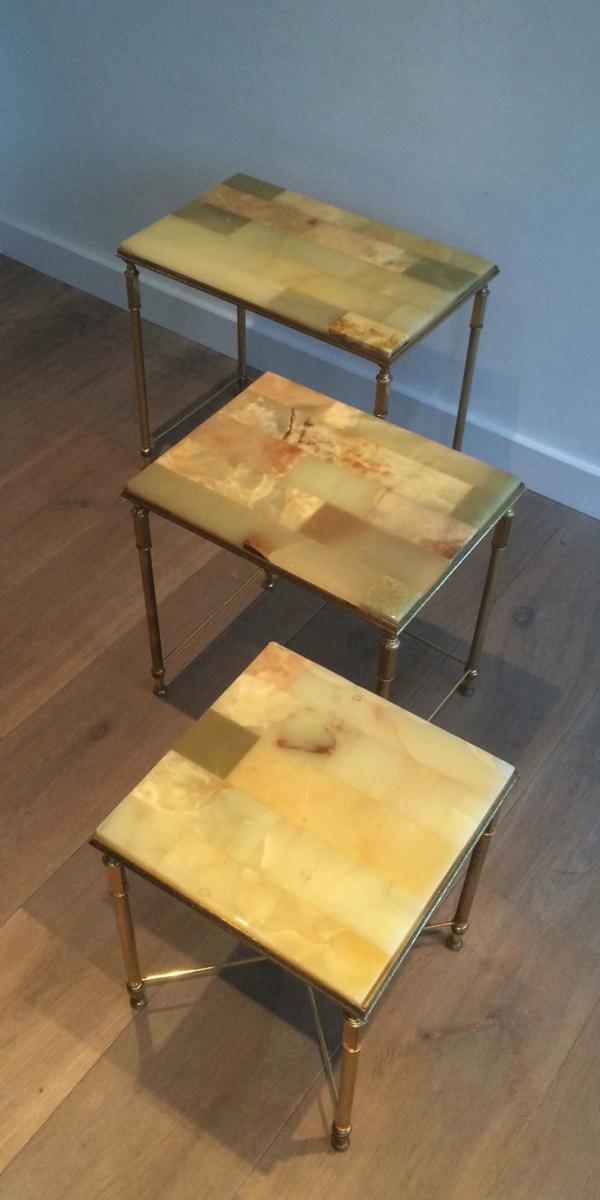 Suite 3 Nesting Tables Brass. Around 1960-photo-6