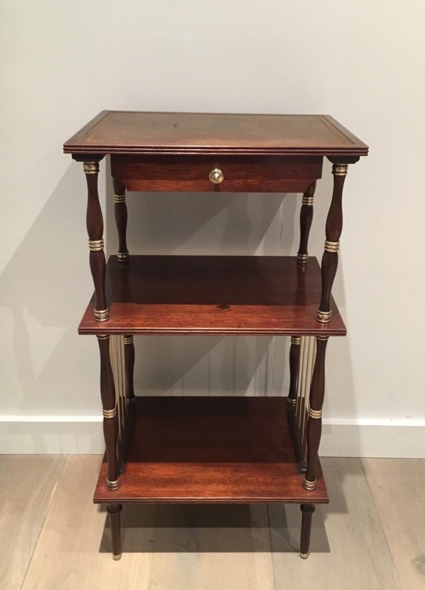 Small Mahogany Table, Leather And Brass. 1950-photo-2