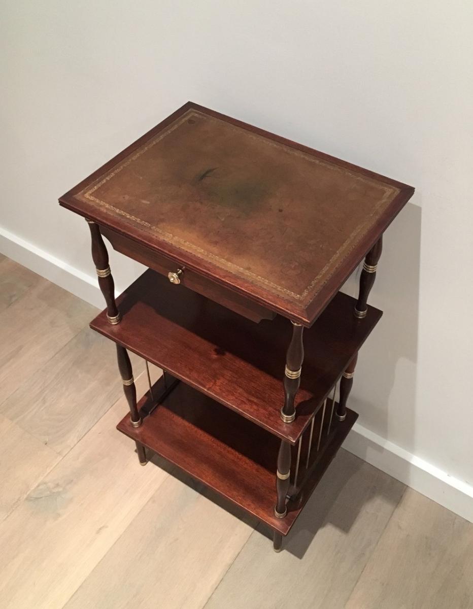 Small Mahogany Table, Leather And Brass. 1950-photo-3