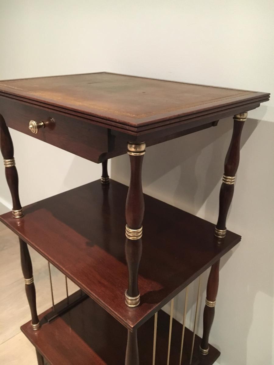 Small Mahogany Table, Leather And Brass. 1950-photo-4