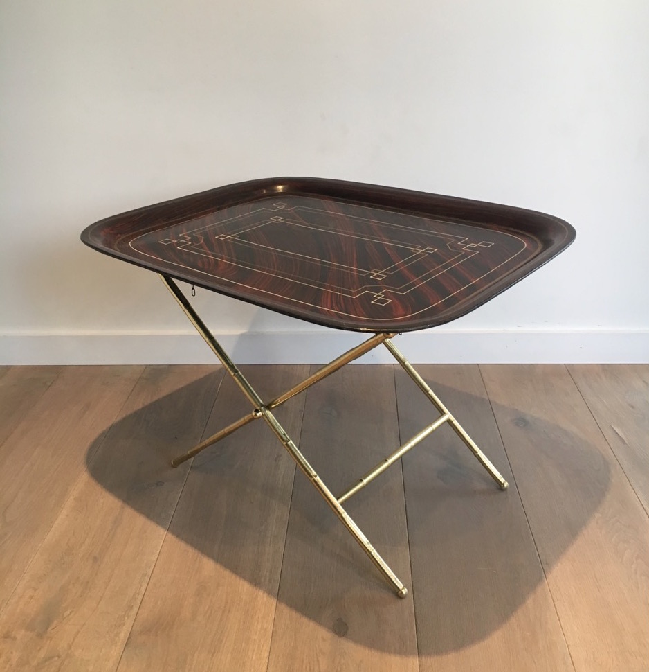 Beautiful Table Plateau Tole Painted And Brass. 1950-photo-2