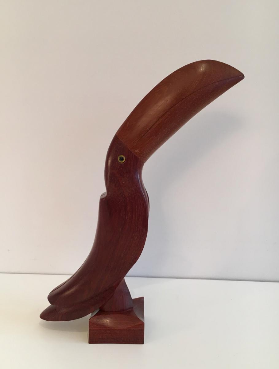  Beau Toucan Stylisé En Bois Exotiques Et Yeux En Verre. Vers 1930 -photo-2