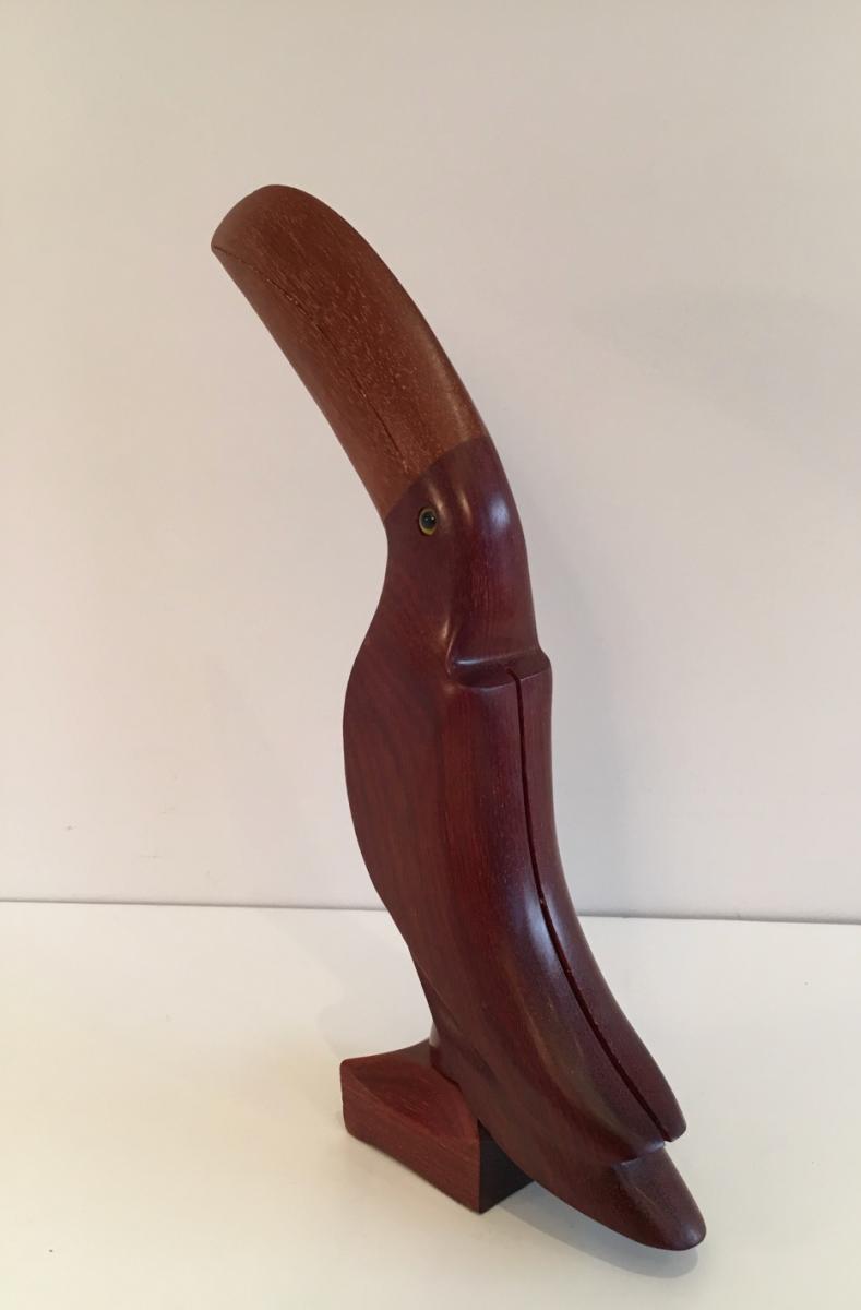  Beau Toucan Stylisé En Bois Exotiques Et Yeux En Verre. Vers 1930 -photo-1
