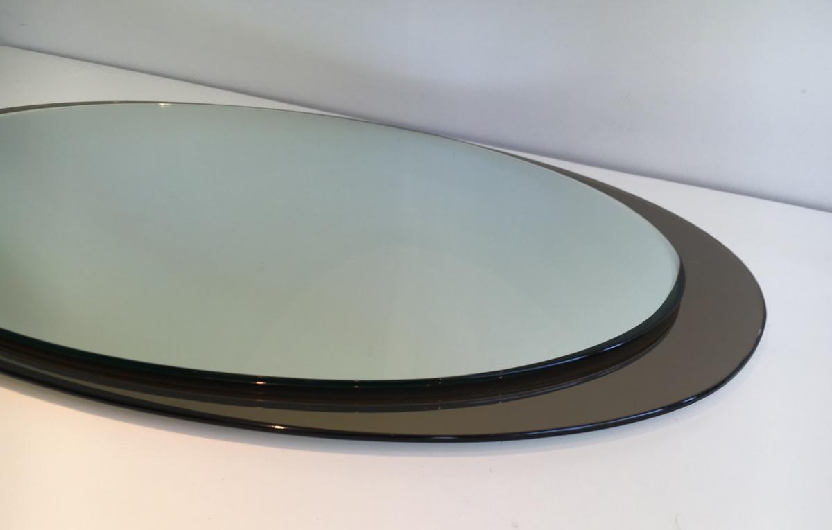 Attribué à Fontana Arte. Grand Miroir Oval. Vers 1970 -photo-3