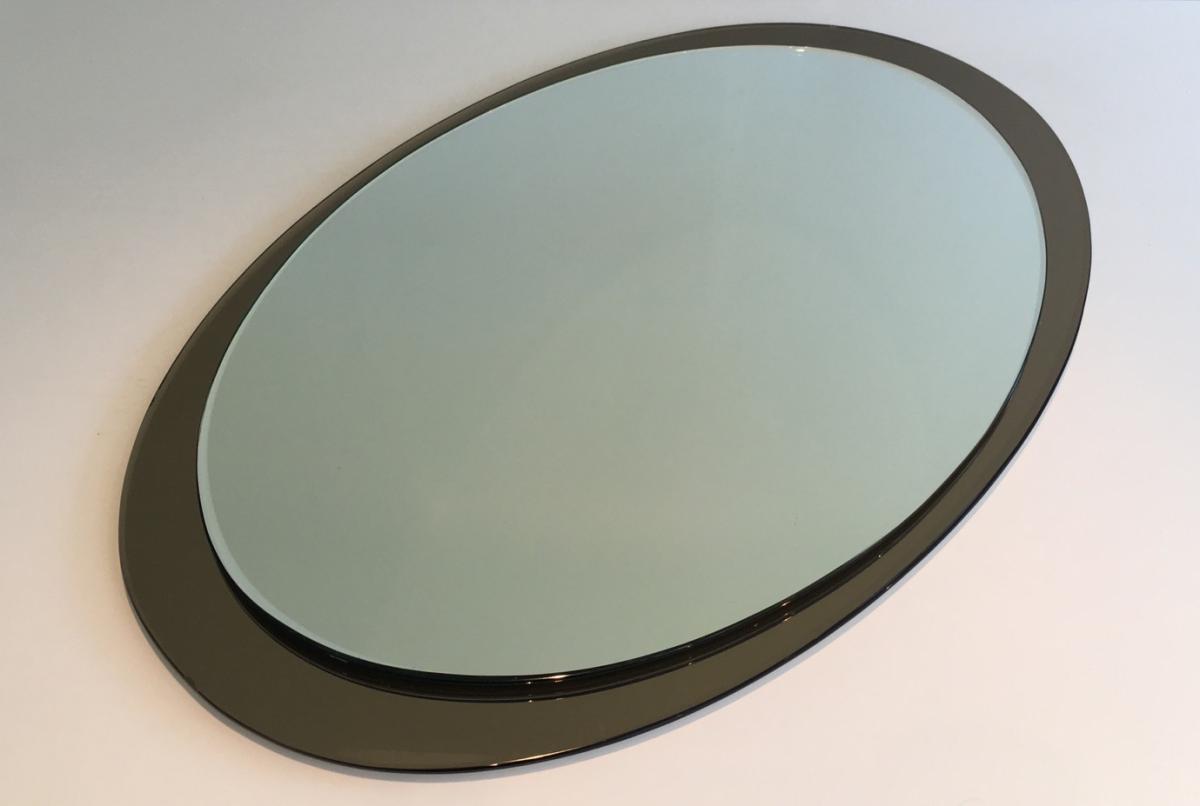 Attribué à Fontana Arte. Grand Miroir Oval. Vers 1970 -photo-2